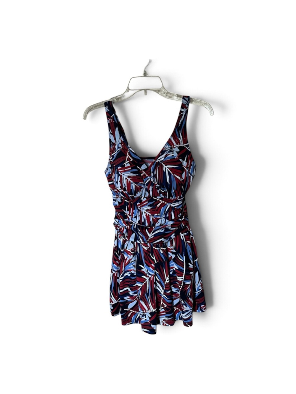 d & co Beach Red, White, Blue Ruched Flounce Swim Style Dress Swimsuit Size 10